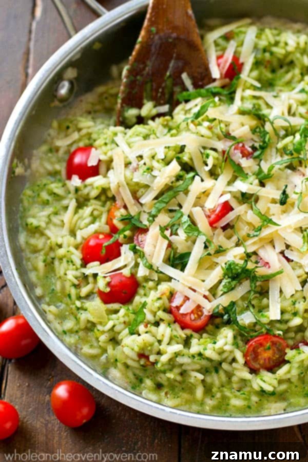 Creamy Pesto Risotto with Bursting Cherry Tomatoes 7 Extra-creamy and extra-flavorful classic risotto packed with lots of pesto and juicy cherry tomatoes!