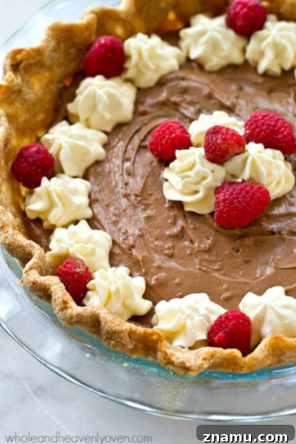 Light French Silk Chocolate Pie 2 Lighter French Silk Chocolate Pie with a rich, silky chocolate filling and a dollop of whipped cream.