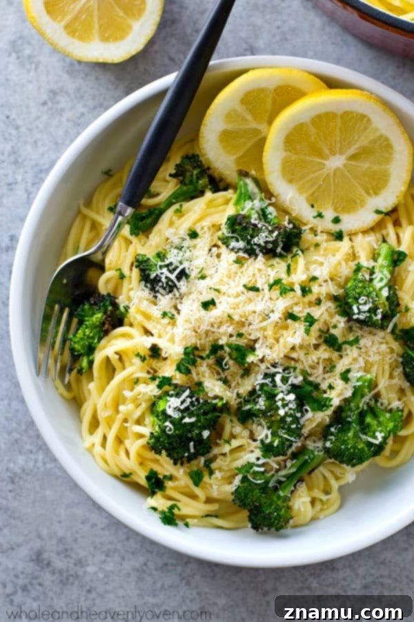 Zesty Roasted Broccoli Carbonara 2 Spaghetti carbonara with a healthy spring twist! These easy noodles are extra-creamy and loaded with roasted broccoli and lots of lemon goodness.