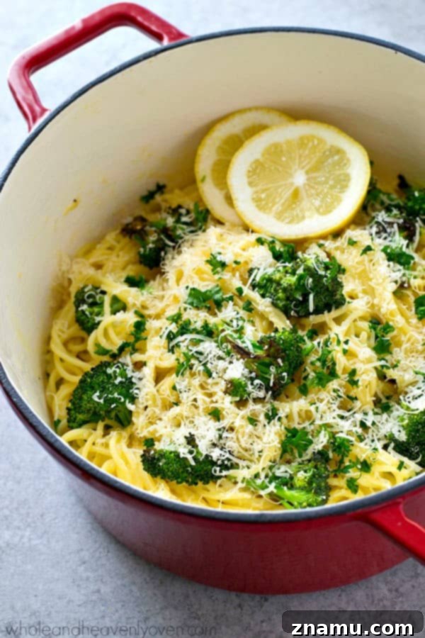 Zesty Roasted Broccoli Carbonara 6 Spaghetti carbonara with a healthy spring twist! These easy noodles are extra-creamy and loaded with roasted broccoli and lots of lemon goodness.