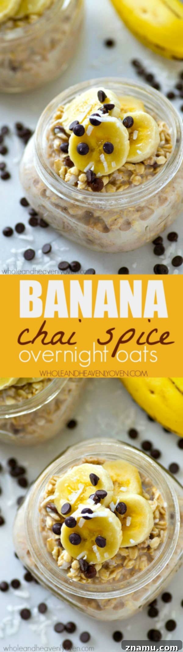 Chai Spiced Banana Overnight Oats 8 A wide shot of a delicious jar of Banana Chai Spice Overnight Oats, ready to be enjoyed.