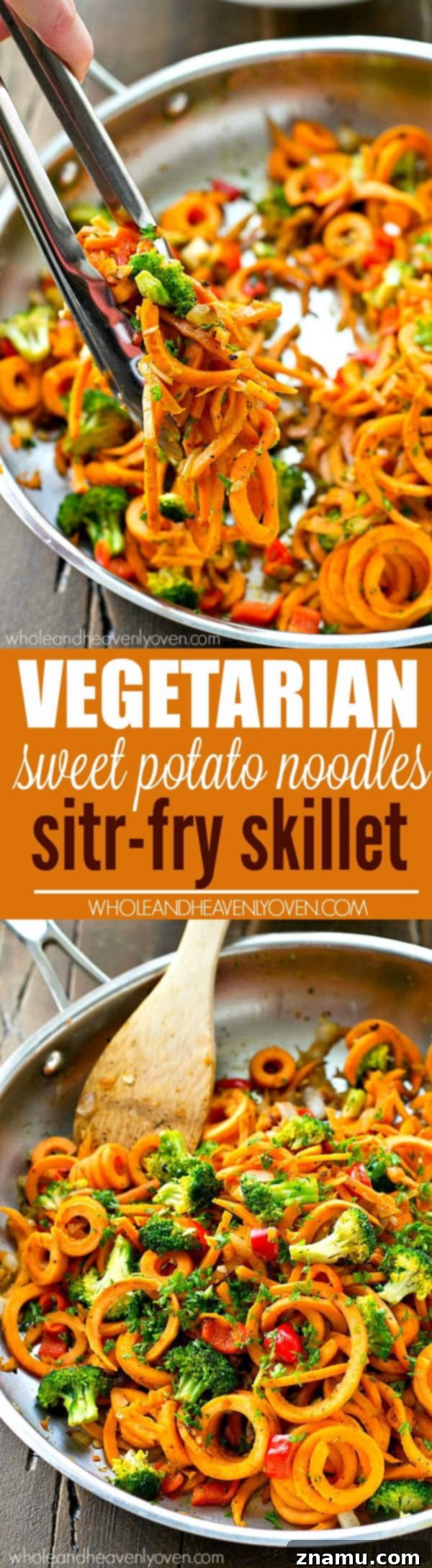 Vibrant Plant-Based Sweet Potato Noodle Stir-Fry 8 Kicked-up sweet potato noodles stir-fry style with lots of veggies! A super-easy dinner ready in 20 minutes with only 7 ingredients.