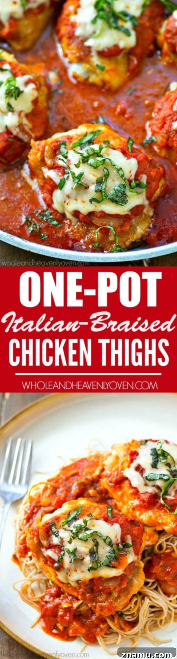 Tuscan Braised Chicken Feast 8 Braised in a flavorful Italian sauce and covered with melty Parmesan cheese, these one-pot chicken thighs are Italian food at it's total best!