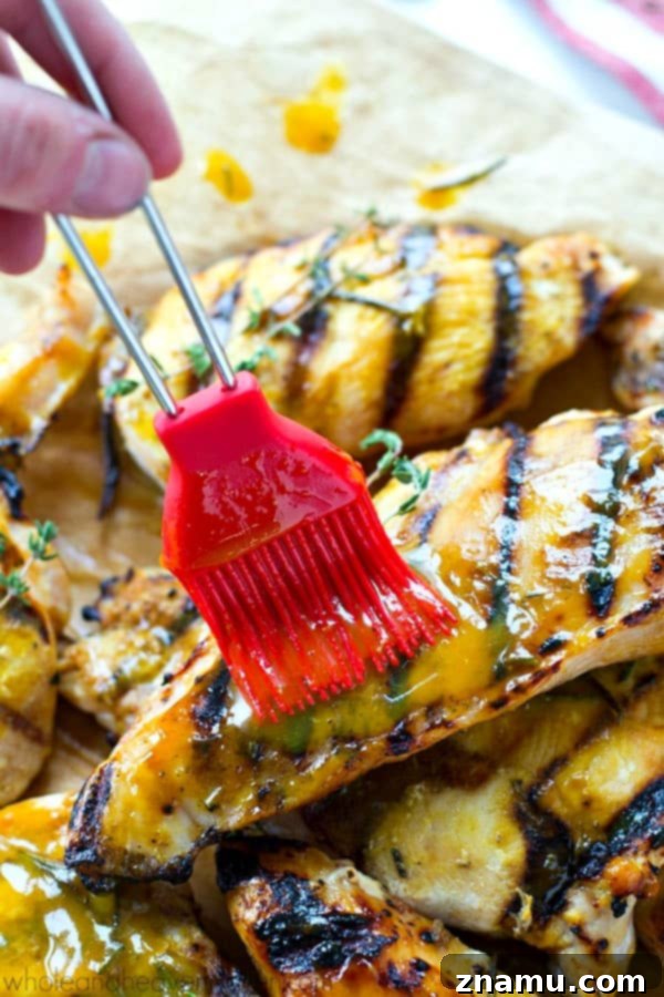 Sweet & Tangy Honey Mustard Grilled Chicken Cutlets 6 Platter of freshly grilled honey mustard chicken cutlets, garnished and ready to serve.