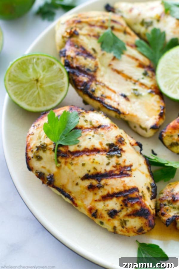 Sweet & Tangy Honey Mustard Grilled Chicken Cutlets 10 Marinated for hours in a flavorful lime cilantro marinade and then thrown onto the grill, this extra-juicy chicken delivers a punch of irresistible summer flavors!