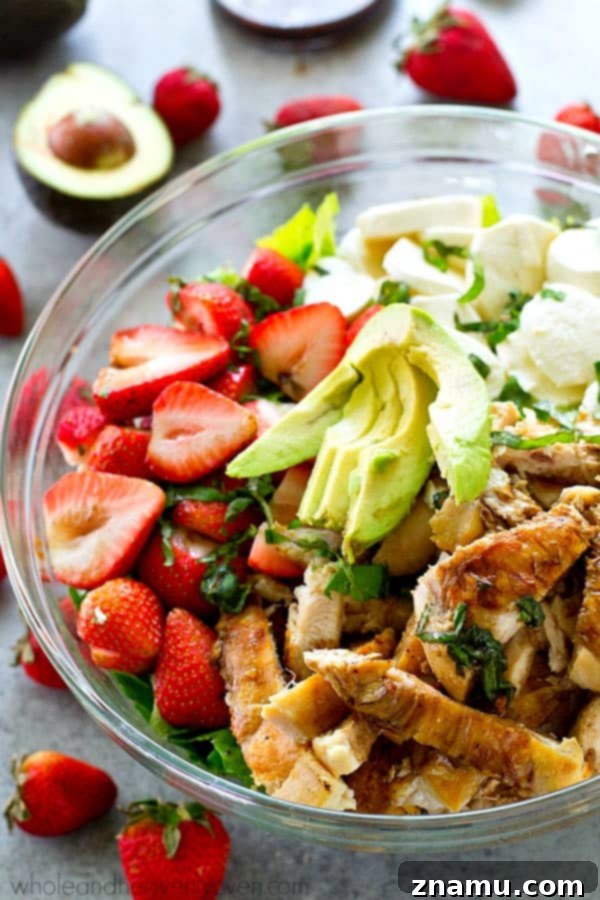 Grilled Chicken Caprese with Strawberry Balsamic Twist 2 Juicy balsamic-grilled chicken and lots of fresh strawberries and creamy mozzarella cheese make for the ULTIMATE twist on caprese salad!