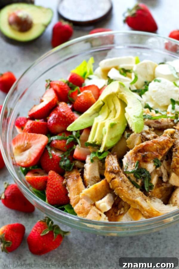 Grilled Chicken Caprese with Strawberry Balsamic Twist 7 Juicy balsamic-grilled chicken and lots of fresh strawberries and creamy mozzarella cheese make for the ULTIMATE twist on caprese salad!