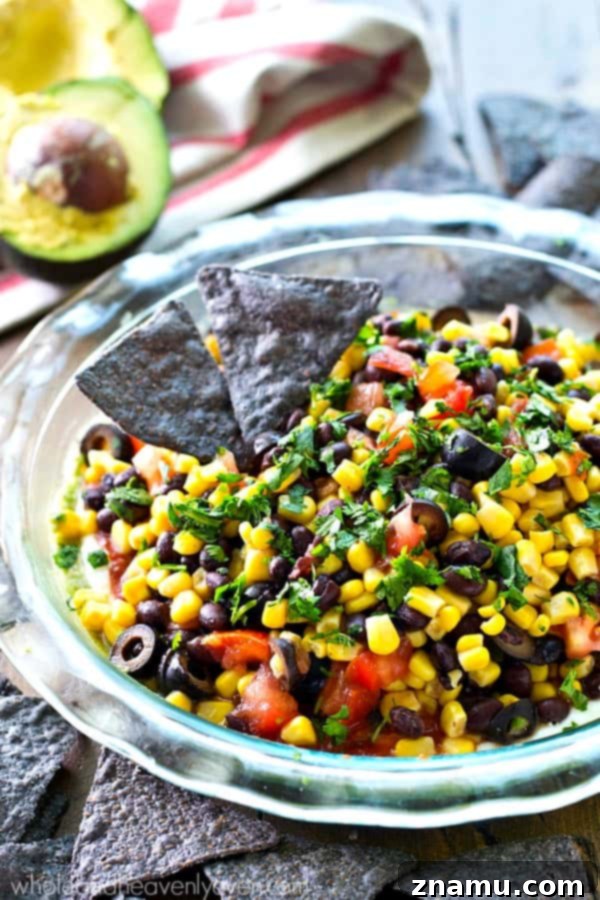 Southwest Guac Fiesta 4 This colorful Southwestern-style taco dip will be the biggest hit of your party.---So many layers of homemade guacamole and all your favorite taco toppings!