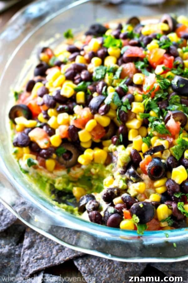 Southwest Guac Fiesta 6 This colorful Southwestern-style taco dip will be the biggest hit of your party.---So many layers of homemade guacamole and all your favorite taco toppings!
