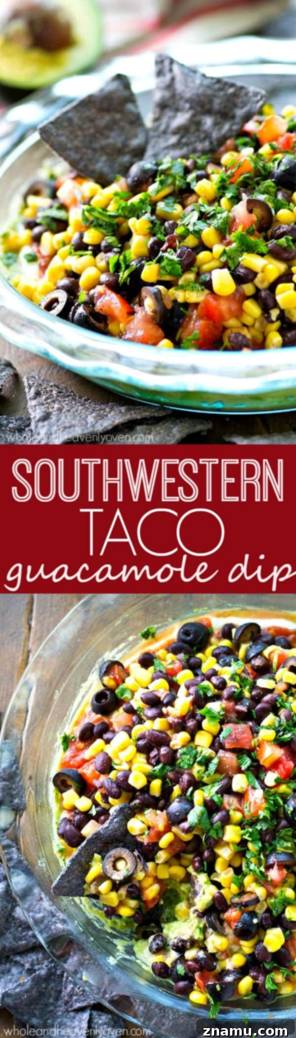 Southwest Guac Fiesta 8 This colorful Southwestern-style taco dip will be the biggest hit of your party.---So many layers of homemade guacamole and all your favorite taco toppings!