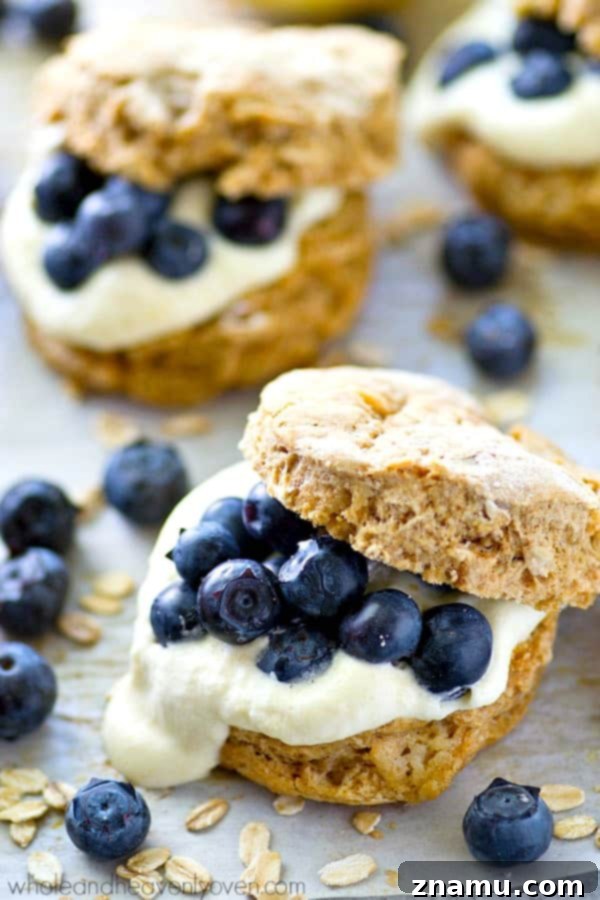 Berry Bliss Oat Shortcakes with Lemony Cloud Cream 3 Tender and buttery oat-packed biscuits are filled with tons of zingy lemon whipped cream and piled high with beautiful fresh blueberries for a simple, yet stunning summer dessert.