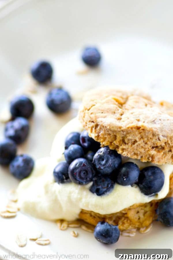 Berry Bliss Oat Shortcakes with Lemony Cloud Cream 4 Tender and buttery oat-packed biscuits are filled with tons of zingy lemon whipped cream and piled high with beautiful fresh blueberries for a simple, yet stunning summer dessert.