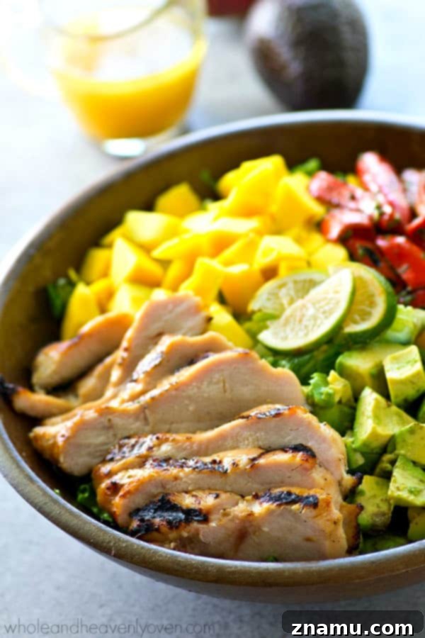 Aloha Grilled Chicken Mango Zest Salad 3 Hawaiian-style grilled chicken, sweet mango, and a tangy citrus dressing bring out all the BEST fresh flavors in this gorgeous summer salad! It's almost too pretty to eat.