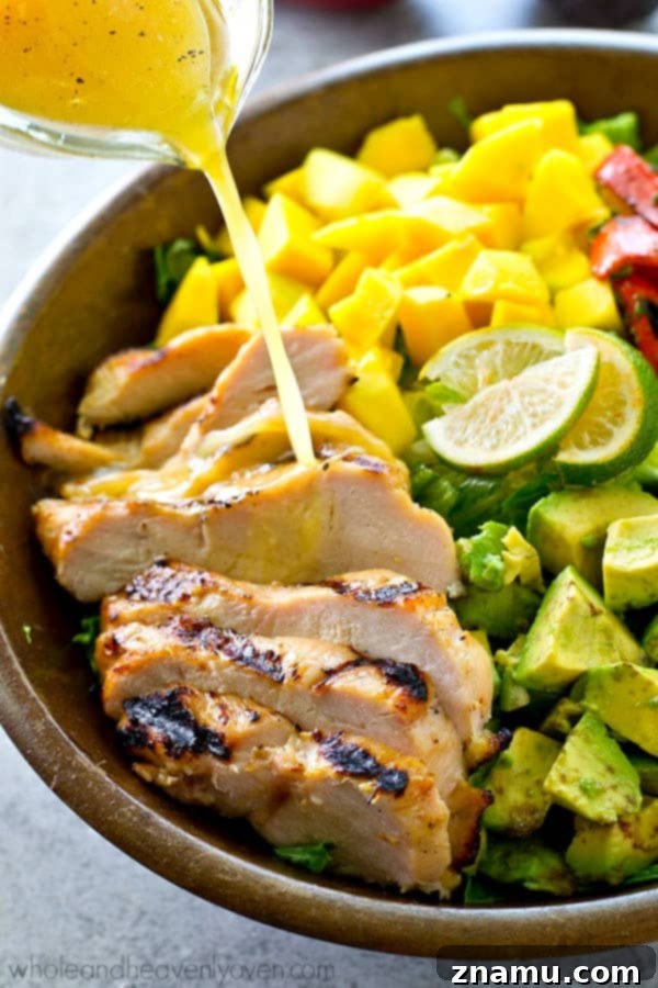 Aloha Grilled Chicken Mango Zest Salad 7 Hawaiian-style grilled chicken, sweet mango, and a tangy citrus dressing bring out all the BEST fresh flavors in this gorgeous summer salad! It's almost too pretty to eat.