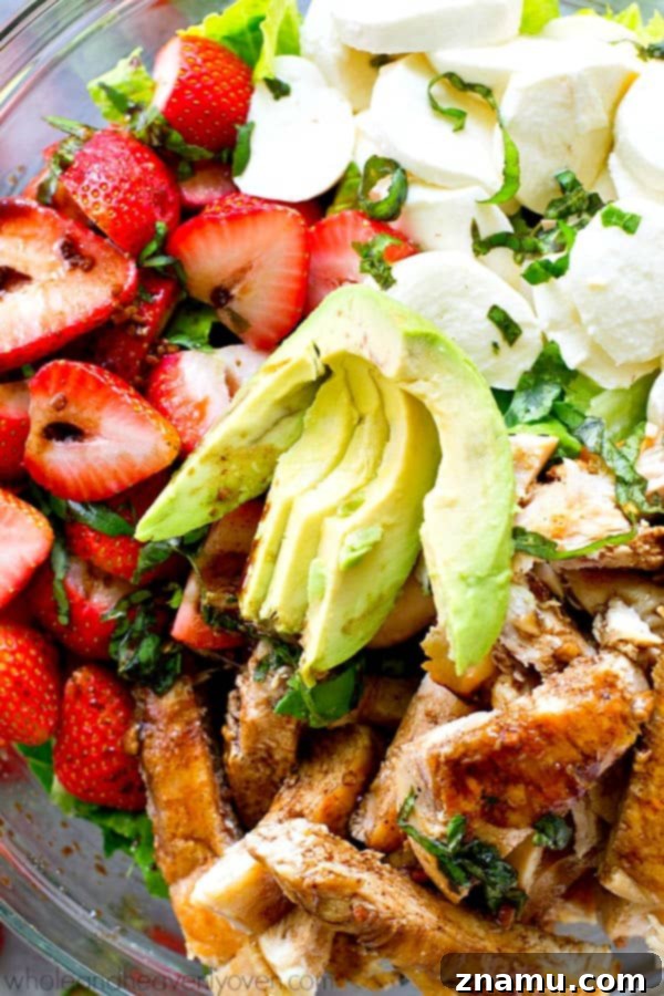 Aloha Grilled Chicken Mango Zest Salad 10 Juicy balsamic-grilled chicken and lots of fresh strawberries and creamy mozzarella cheese make for the ULTIMATE twist on caprese salad!