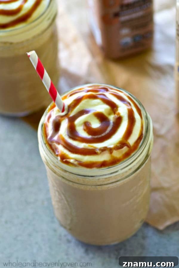 Lighter Salted Caramel Mocha Frappuccino Plus Giveaway 2 Lighter Salted Caramel Mocha Frappuccino with whipped cream and caramel drizzle, a healthier alternative to Starbucks
