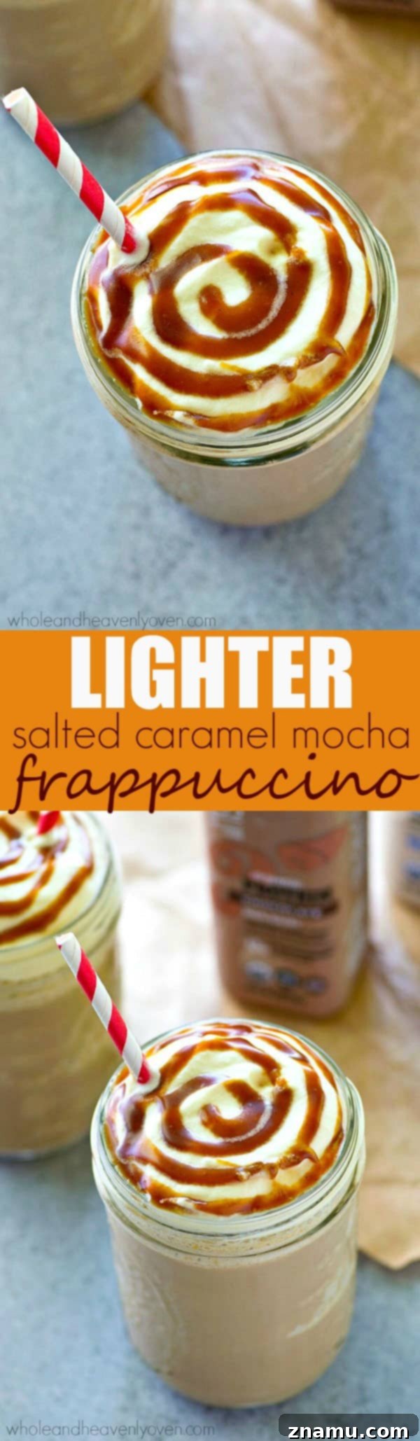 Lighter Salted Caramel Mocha Frappuccino Plus Giveaway 7 Final presentation of the Lighter Salted Caramel Mocha Frappuccino, adorned with toppings