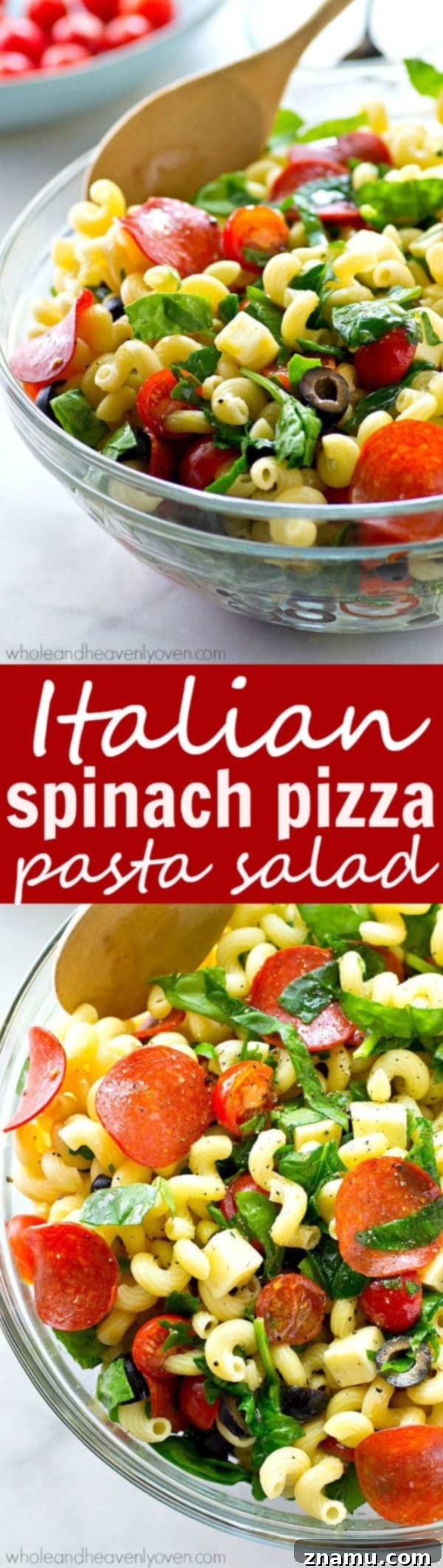 Top-down view of the colorful and inviting Italian Pizza Pasta Salad