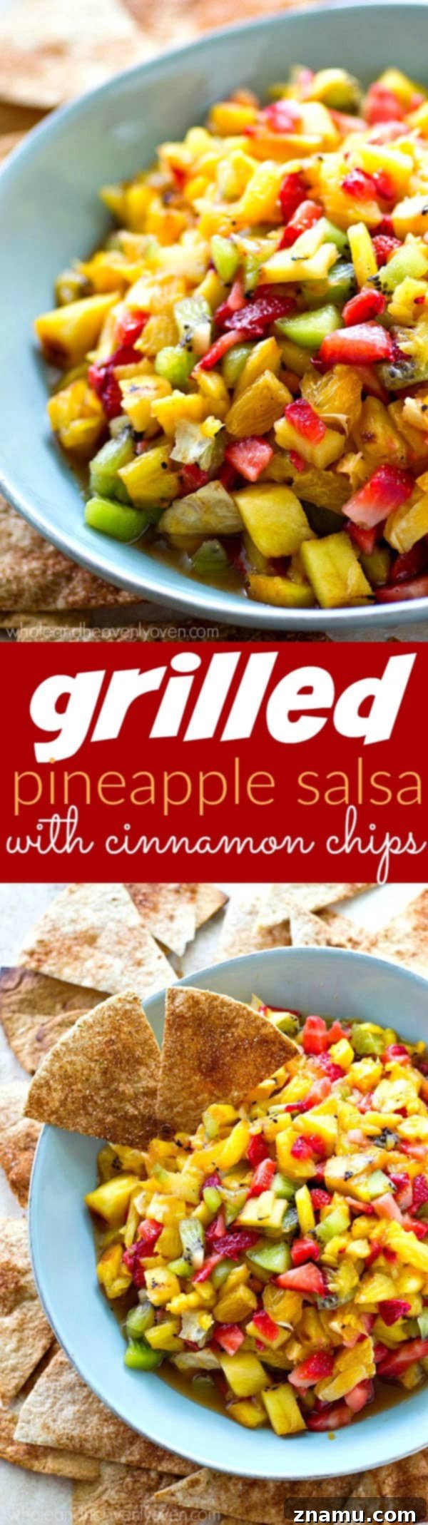 Caramelized Pineapple Salsa with Spiced Cinnamon Chips 8 A wide shot of the Grilled Pineapple Salsa and Cinnamon Chips setup, ready for serving at a summer party.