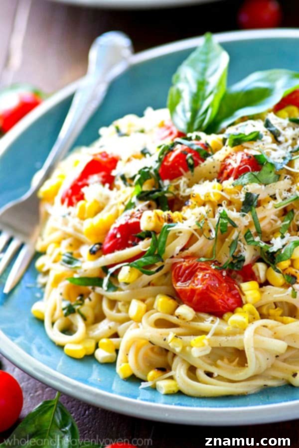 Summer Fettuccine Alfredo with Bursting Tomatoes and Charred Corn 3 Delicious and Easy Summer Fettuccine Alfredo Recipe