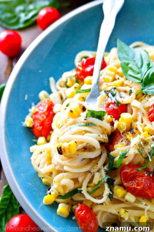 Summer Fettuccine Alfredo with Bursting Tomatoes and Charred Corn 6 Quick and Easy Summer Pasta Dinner