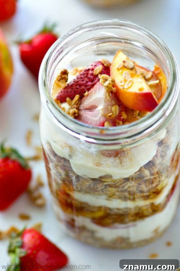Roasted Peach & Strawberry Granola Parfaits 4 Sweet roasted peaches and strawberries, a key ingredient for the parfait