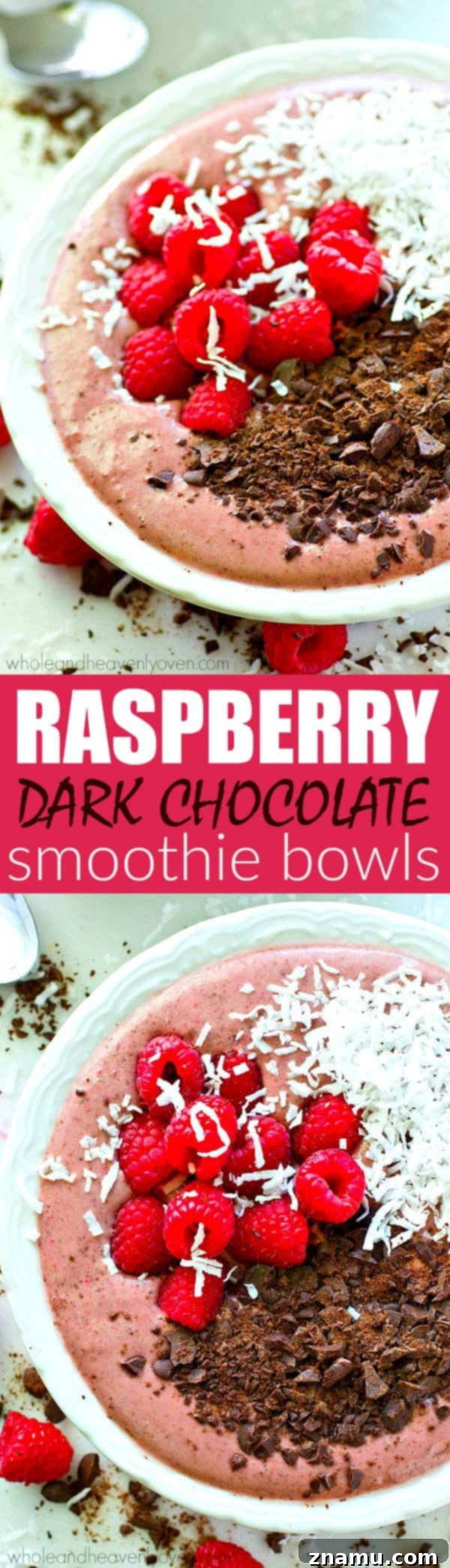 Rich Raspberry Dark Chocolate Smoothie Bowls 8 A tantalizing view of the raspberry dark chocolate smoothie bowl, ready to be enjoyed