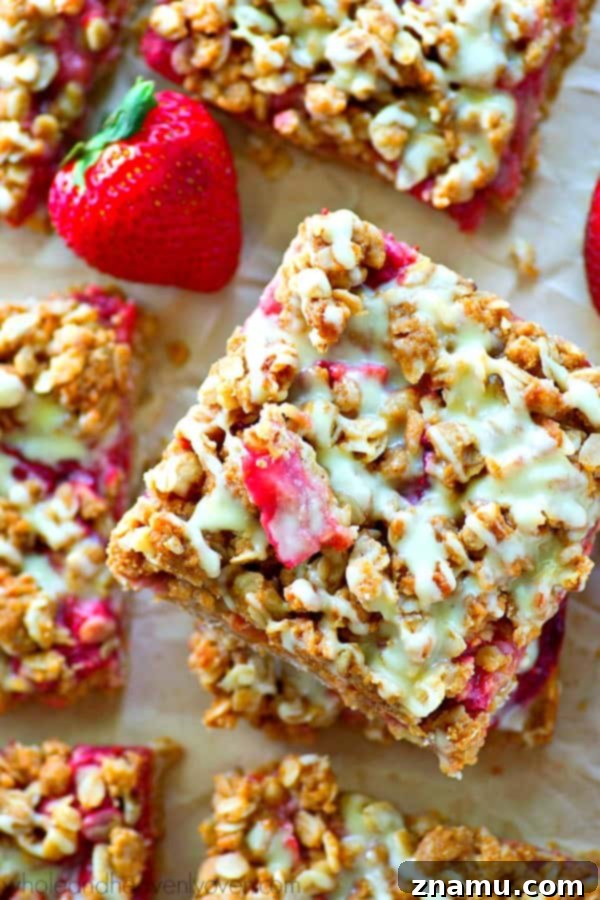 Brown Butter Glazed Strawberry Oat Bars 2 These summery crumb bars are packed with juicy strawberries, TONS of oatmeal streusel and glazed to perfection with a luscious browned butter glaze.---you'll be eating every last crumb!