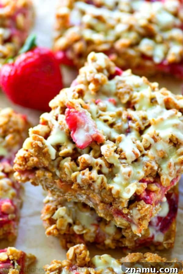 Brown Butter Glazed Strawberry Oat Bars 4 These summery crumb bars are packed with juicy strawberries, TONS of oatmeal streusel and glazed to perfection with a luscious browned butter glaze.---you'll be eating every last crumb!