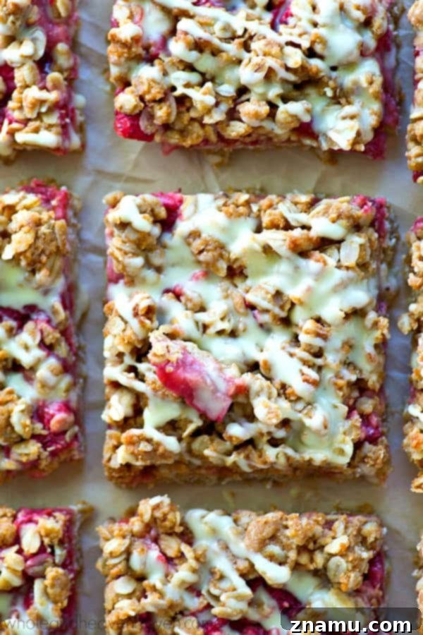 Brown Butter Glazed Strawberry Oat Bars 6 These summery crumb bars are packed with juicy strawberries, TONS of oatmeal streusel and glazed to perfection with a luscious browned butter glaze.---you'll be eating every last crumb!
