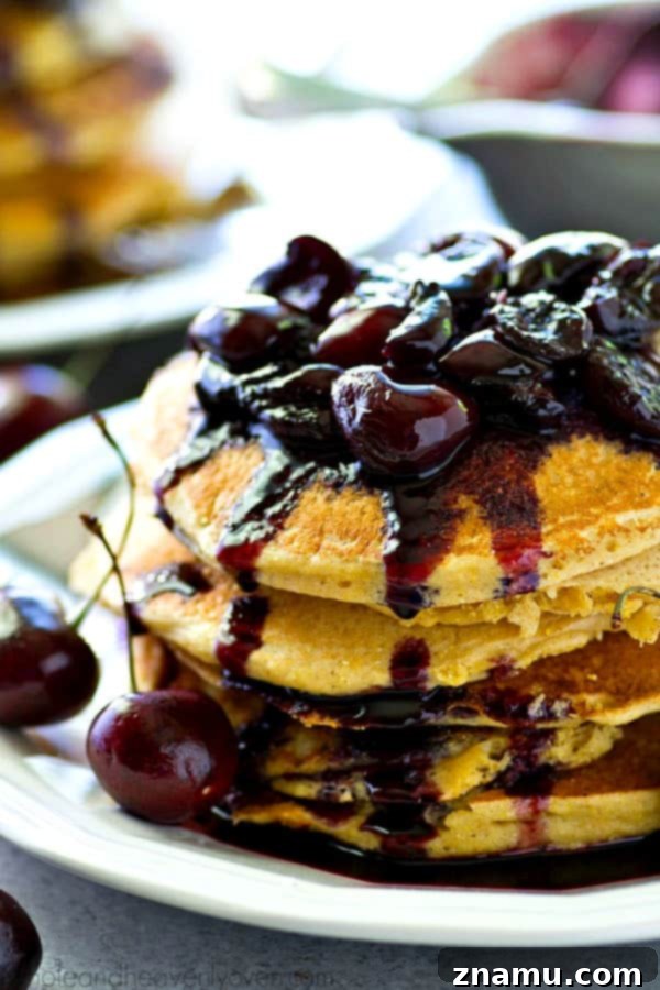 Ingredients for Southern-style citrus cornmeal pancakes laid out: flour, cornmeal, milk, eggs, orange juice, and melted butter.