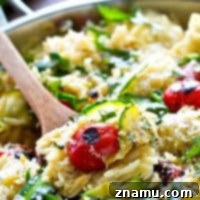 Sweet & Smoky Cherry Tomato Orzo with Zucchini Ribbons 9 This healthy veggie-loaded orzo skillet is a veggie-lover's dream! Ready in less than 30 minutes and perfect for a quick summer weekday dinner or lunch!