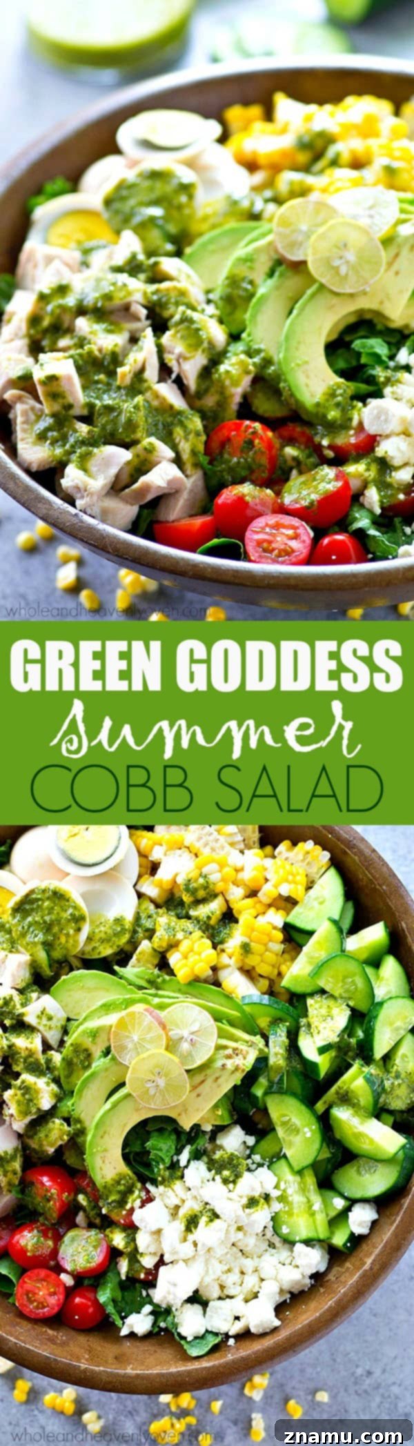 Vibrant Green Goddess Cobb 8 A final, mouth-watering image of the Green Goddess Summer Cobb Salad, fully dressed and ready to be enjoyed, highlighting its freshness and appeal.