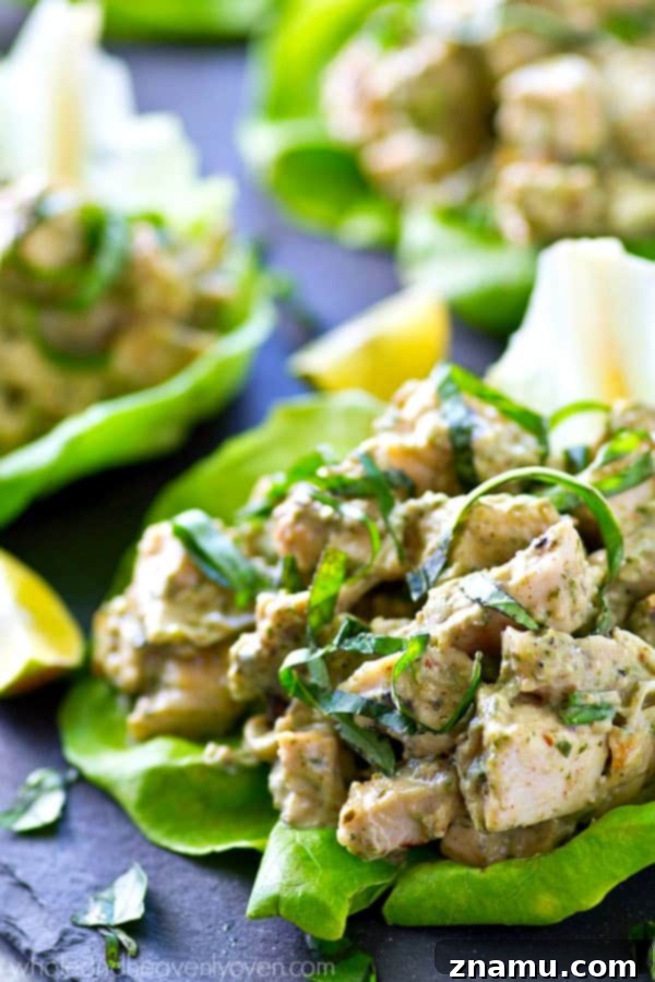 Pesto Grilled Chicken Lettuce Wraps 2 Delicious grilled chicken salad pesto lettuce wraps, perfect for a healthy summer lunch.