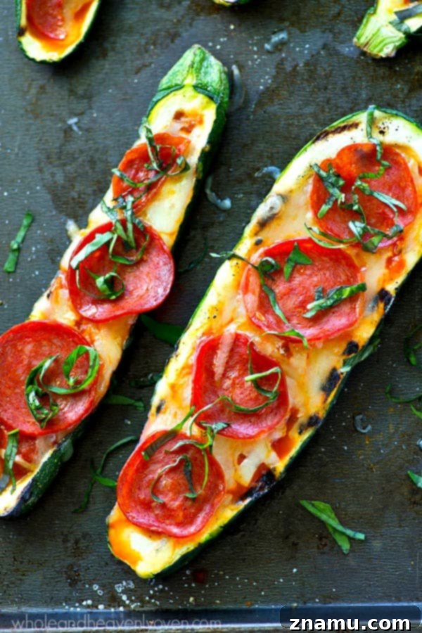 Pizza-Filled Zucchini Grills 3 The healthiest form of pizza you'll ever have! These grilled zucchini boats only need 6 ingredients and 20 minutes of your time to throw together and they'll definitely satisfy that pizza craving!