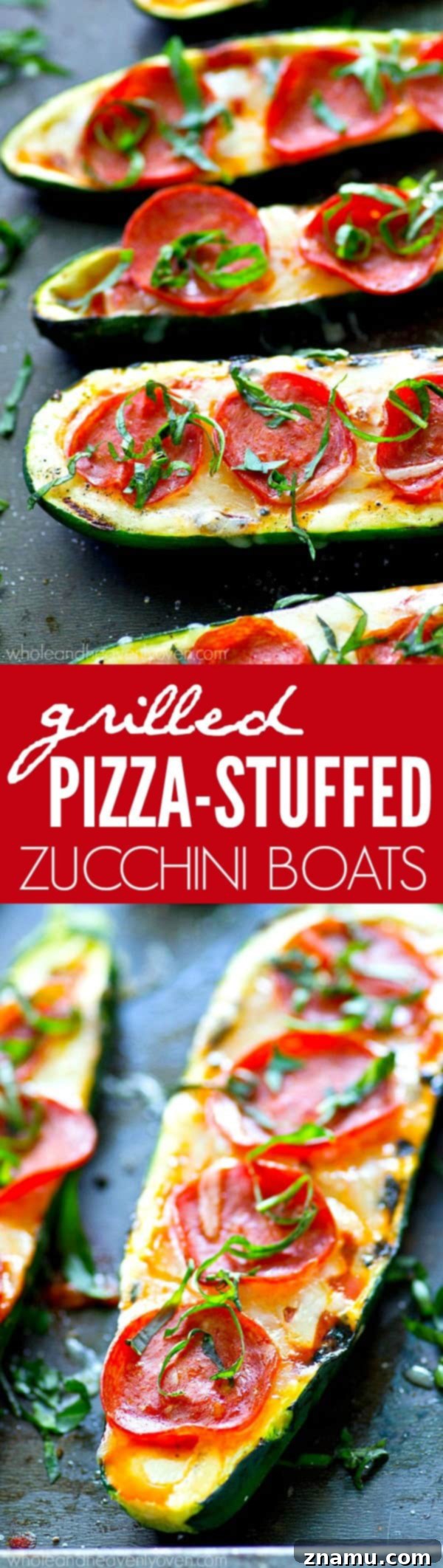Pizza-Filled Zucchini Grills 8 The healthiest form of pizza you'll ever have! These grilled zucchini boats only need 6 ingredients and 20 minutes of your time to throw together and they'll definitely satisfy that pizza craving!
