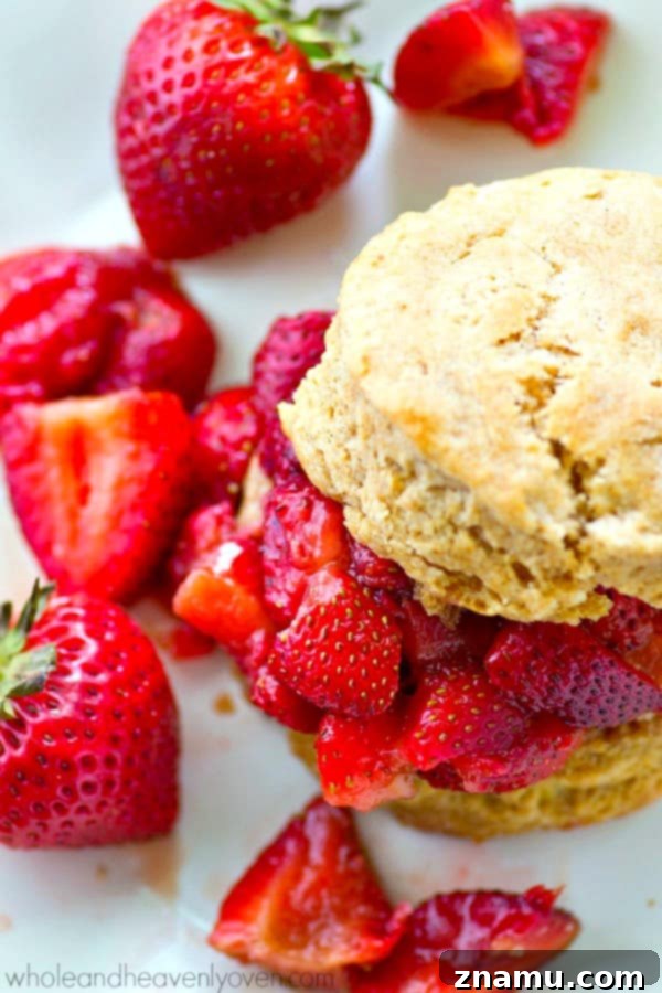 Flaky Coconut Biscuits, Sweet Strawberry Preserves 3 Extra-flaky coconut oil biscuits and an insanely-fresh strawberry sauce are a match made in mid-summer heaven! Serve these summery biscuits for breakfast OR dessert!