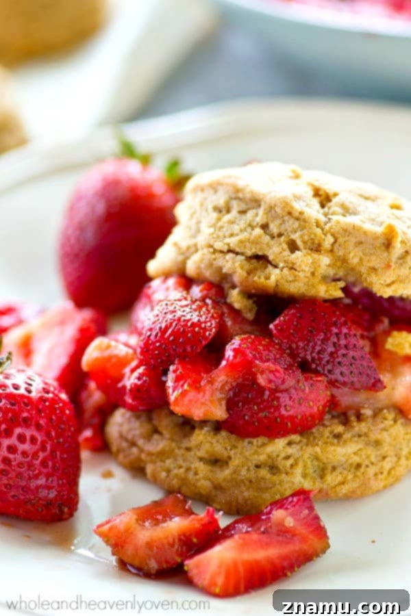 Flaky Coconut Biscuits, Sweet Strawberry Preserves 4 Extra-flaky coconut oil biscuits and an insanely-fresh strawberry sauce are a match made in mid-summer heaven! Serve these summery biscuits for breakfast OR dessert!