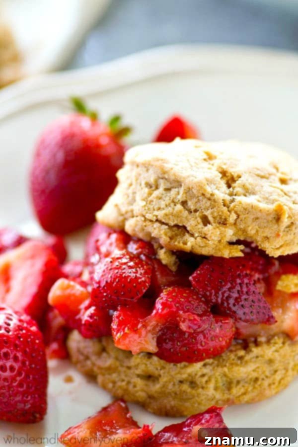 Flaky Coconut Biscuits, Sweet Strawberry Preserves 6 Extra-flaky coconut oil biscuits and an insanely-fresh strawberry sauce are a match made in mid-summer heaven! Serve these summery biscuits for breakfast OR dessert!