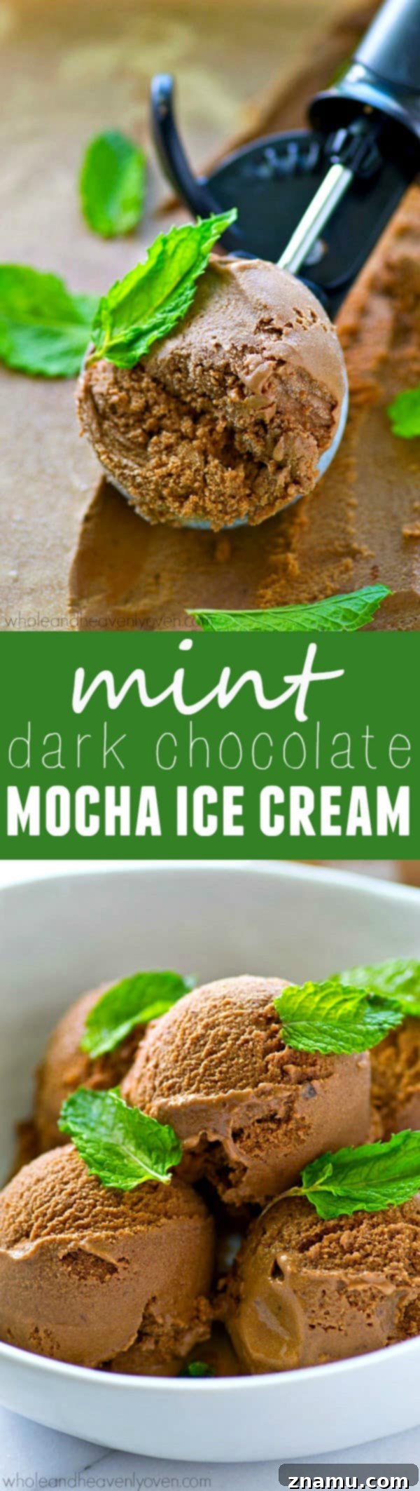 Dark Chocolate Mint Mocha Swirl 8 A large serving of Mint Dark Chocolate Mocha Ice Cream, visually appealing and inviting.