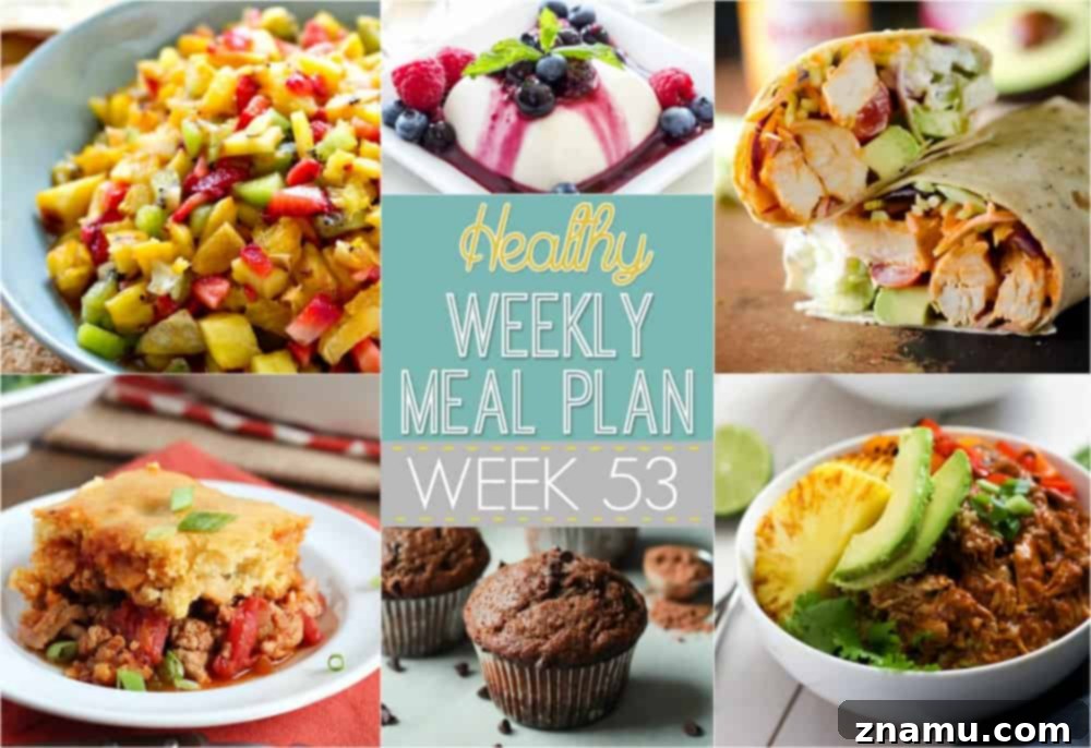 Week 53 Your Guide to Healthy Weekly Meals 2 Plan out a healthy meal plan the easy way from breakfast all the way to midnight snacks! Recipes featured from all your favorite healthy food bloggers!