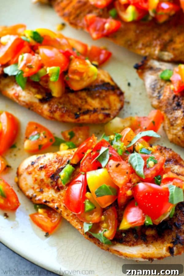 Fiesta Grilled Chicken with Fresh Salsa 6 A high heap of fresh tomato salsa generously piled onto perfectly grilled cumin chicken.