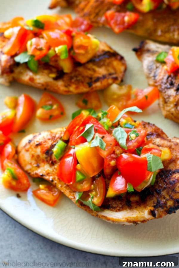 Fiesta Grilled Chicken with Fresh Salsa 7 Serving juicy cumin-rubbed grilled chicken with vibrant homemade tomato salsa.