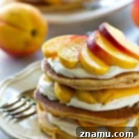 Peaches 'n' Cream Cheesecake Pancake Stacks recipe image
