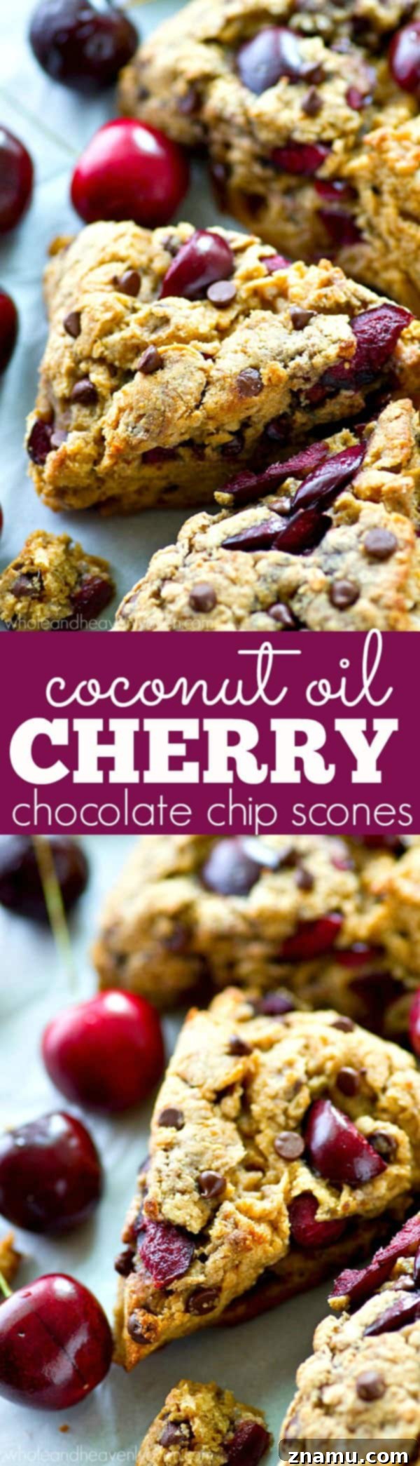Luscious Cherry Chocolate Coconut Scones 8 A stack of delicious cherry chocolate chip scones, a perfect treat.