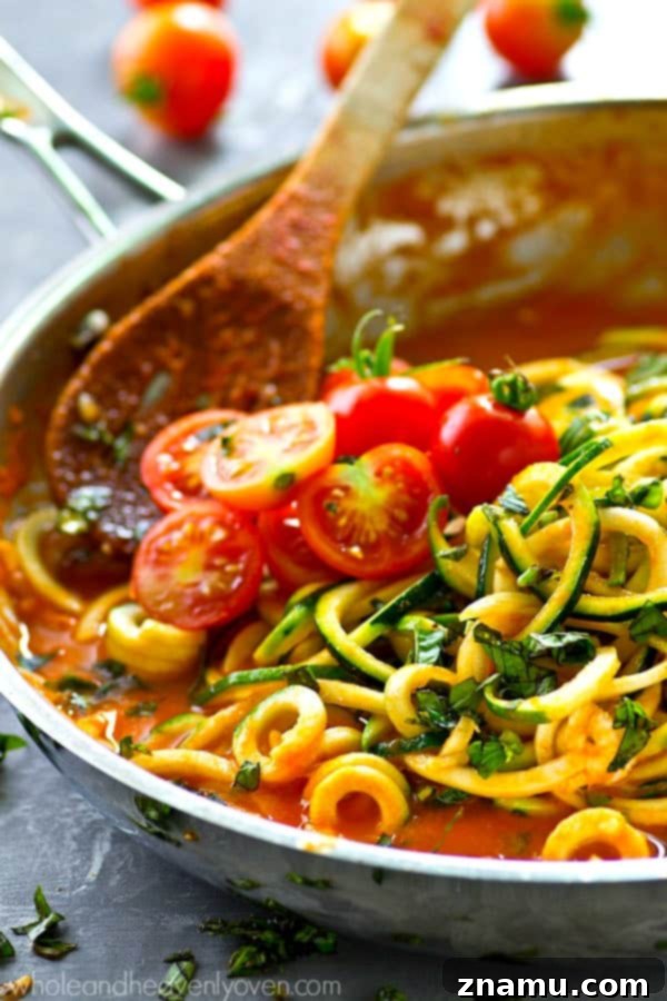 Creamy Heirloom Tomato Basil Zoodles 2 A rich and flavorful made-from-scratch heirloom tomato sauce is the secret to what makes these zucchini noodles SO good! No one would ever guess it's ready in only 20 minutes with a handful of ingredients!