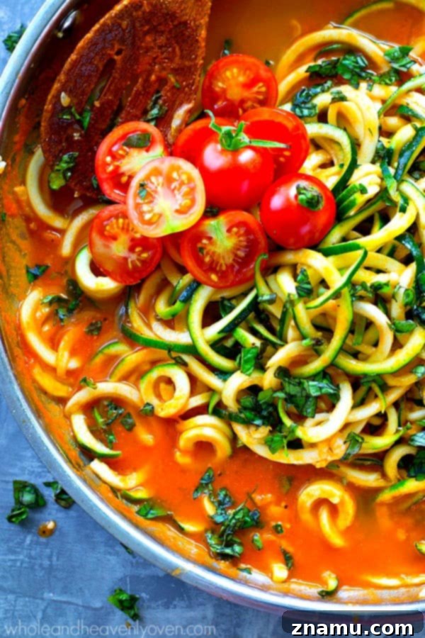 Creamy Heirloom Tomato Basil Zoodles 3 A rich and flavorful made-from-scratch heirloom tomato sauce is the secret to what makes these zucchini noodles SO good! No one would ever guess it's ready in only 20 minutes with a handful of ingredients!