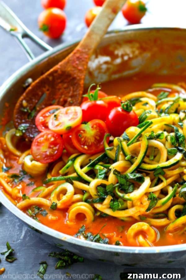 Creamy Heirloom Tomato Basil Zoodles 4 A rich and flavorful made-from-scratch heirloom tomato sauce is the secret to what makes these zucchini noodles SO good! No one would ever guess it's ready in only 20 minutes with a handful of ingredients!
