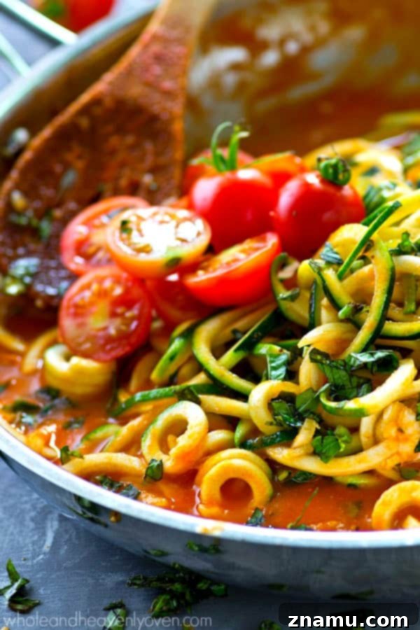 Creamy Heirloom Tomato Basil Zoodles 5 A rich and flavorful made-from-scratch heirloom tomato sauce is the secret to what makes these zucchini noodles SO good! No one would ever guess it's ready in only 20 minutes with a handful of ingredients!