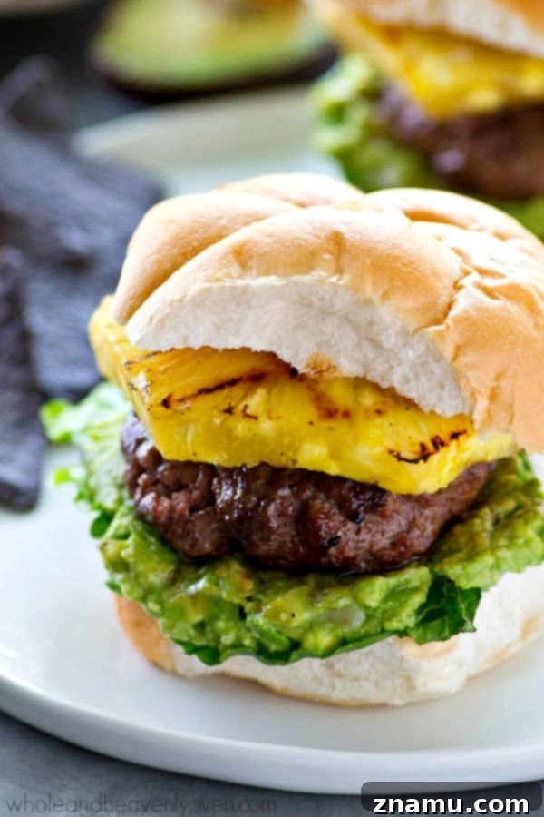 Jerk-Grilled Hamburgers with Avocado and Grilled Pineapple 4 Ingredients for jerk hamburgers: ground beef, pineapple slices, avocados, and spices
